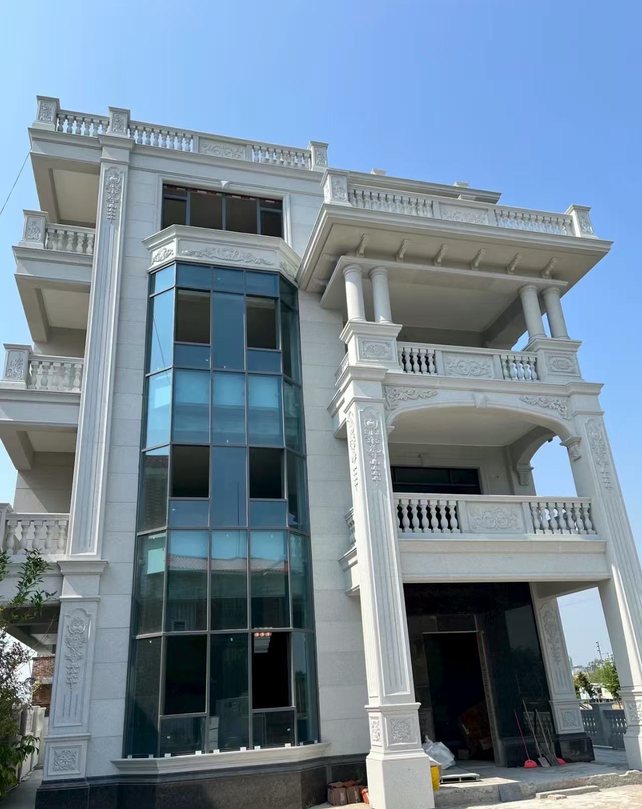 怀化 芝麻白花岗岩别墅外墙干挂效果展示